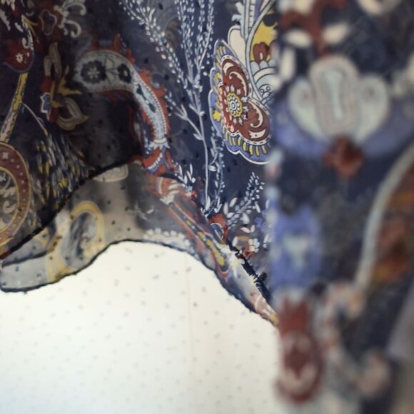 Style & Co Peasant Top XL Sheer Swiss Dot Paisley Blue Career Bell Sleeves Flowy - Picture 9 of 16